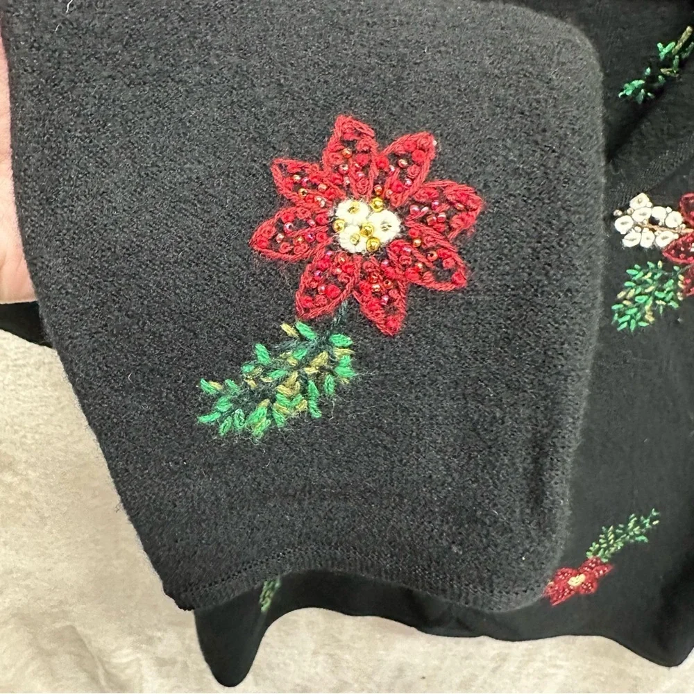 Charter Club women’s wool cardigan sweater button up embroidered floral large